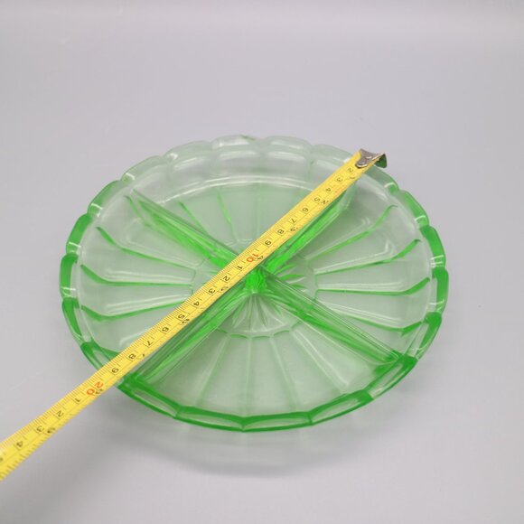 Vintage Green Uranium Depression Glass Divided Round Relish Tray/Plate Nut Dish - Picture 8 of 8
